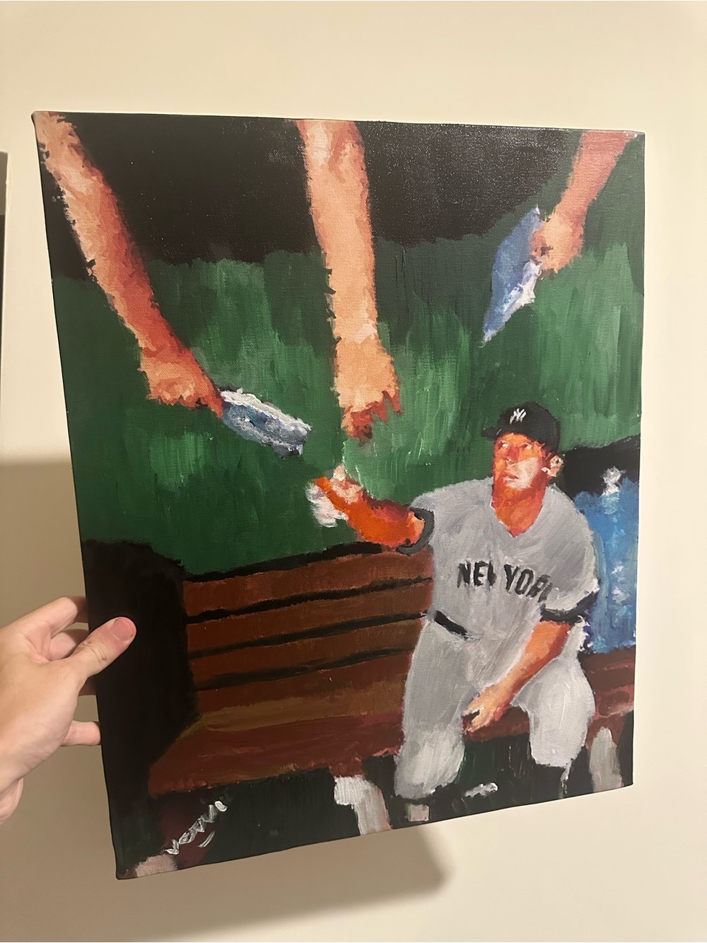 Mickey mantle original painting 16x20 Baseball Artwork signed by the artist